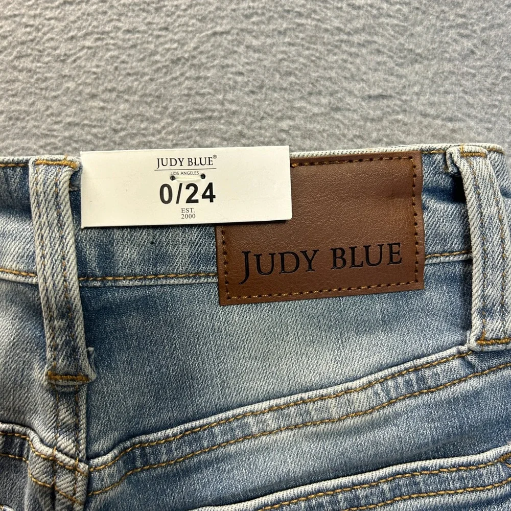 Judy Blue Boyfriend Jeans Womens 0/24 High Rise Utility Pocket Light Blue Denim